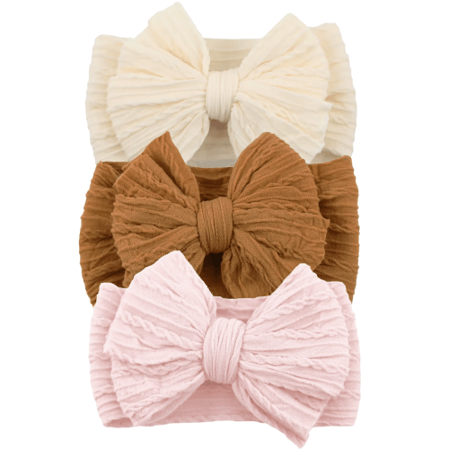 3-Pack Cable Bows, Cream/Almond/Barely Blush