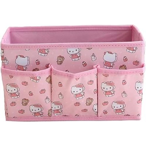 Kawaii Collapsible Storage Bin, Cute 4 Grids Storage Box Makeup Holder Office Desk Organizer Room Decor for lipstick,makeup brush,hair accessories...