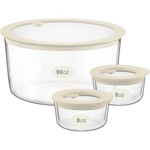 Urban Green Glass Food Container Set with Glass Lid, 3 Pack, Meal Prep Containers with Silicone Airtight Lid, 1 Large Glass Salad Bowl, 2 small dressing containers,Leakproof, 100% Plastic Free