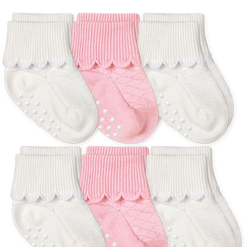 Jefferies Socks Baby Girls Non-Skid Scalloped Turn Cuff Socks 6 Pair Pack