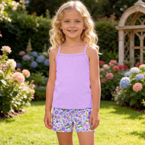 Tdoqot Girls Summer Outfit Sets 2 Piece- Casual Halter Cute Soft Tank Tops and Floral Shorts Kids Clothes Purple Size 8