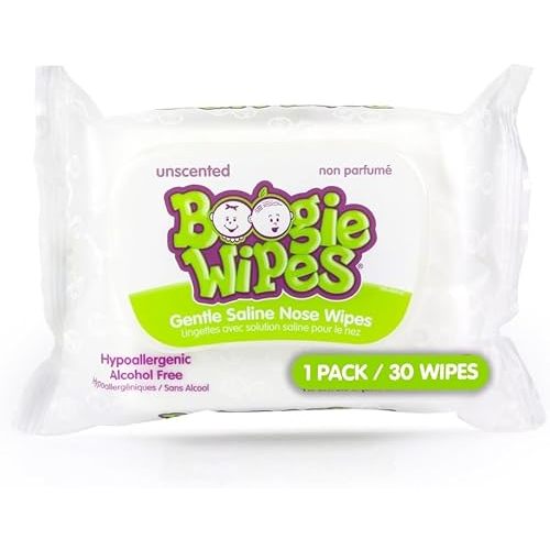 Boogie Wipes Gentle Wet Wipes for Baby & Nose, Made with Vitamin E, Aloe, Chamomile and Natural Saline, Unscented, 30 Count