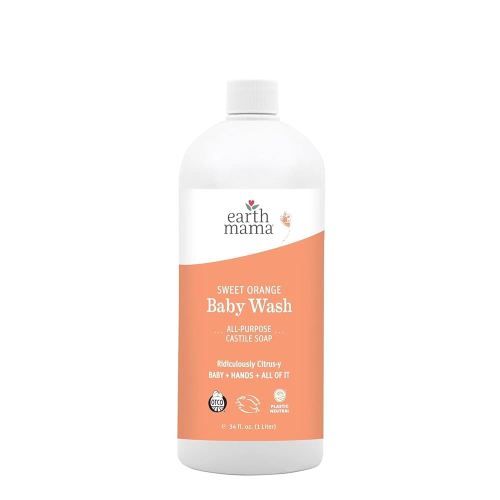 Earth Mama Sweet Orange Baby Wash Liquid Hand Soap Refill, Organic Body Wash for Sensitive Skin, All Purpose Castile Soap Liquid with Coconut Oil, Shea Butter, Calendula & Aloe, 34 fl oz