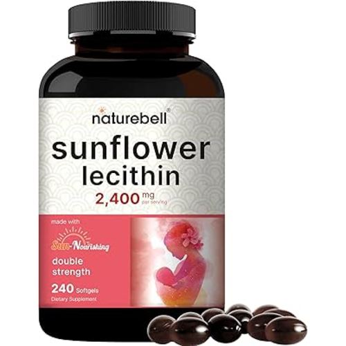 NatureBell Sunflower Lecithin 2,400mg, 240 Softgels | Infused with Non-GMO Sunflower Seed Oil – Rich in Phosphatidyl Choline – No Soy, No Gluten