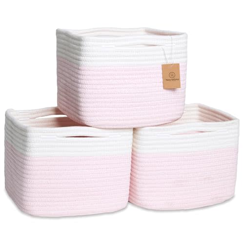 NaturalCozy Storage Cubes 9”x9”x7”Cotton Rope Woven Baskets for Organizing 3-Pack | 9 Inch Cube Storage Bin | Small Basket for Shelf Nursery, Pantry, Decorative Plant, Bathroom Closet, Toy Gift