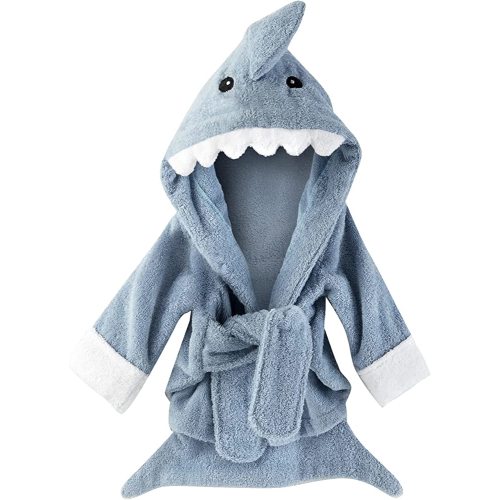 Baby Aspen Blue Boy's Baby Shark Hooded Towel/Newborn Terry Cotton Spa Bath Robe, Baby Beach Towel | Let The Fin Begin Baby Bath Towel