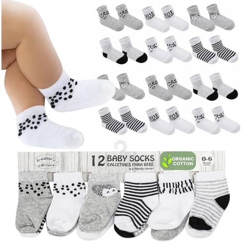 Mother's Choice Organic Cotton Baby Socks 0-6 Months - 12 pairs Unisex, Soft and Cozy Infant Socks, Gentle Newborn Socks for Boys & Girls, Daily Use, and Infant Comfort