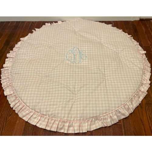 Pink, Blue, Sage Gingham Baby Play Mat with Ruffle: Padded Tummy Time Activity Mat