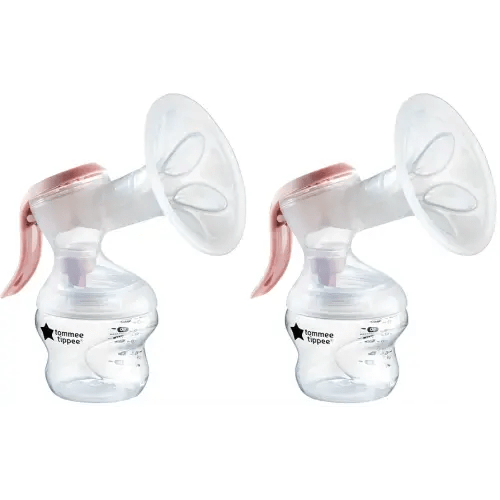 Tommee Tippee Made for Me Single Manual Breast Pump, Strong Suction, Soft Feel, Ergonomic Handle, Portable and Quiet Breastmilk Pump, Baby Bottle Included (Pack of 2)
