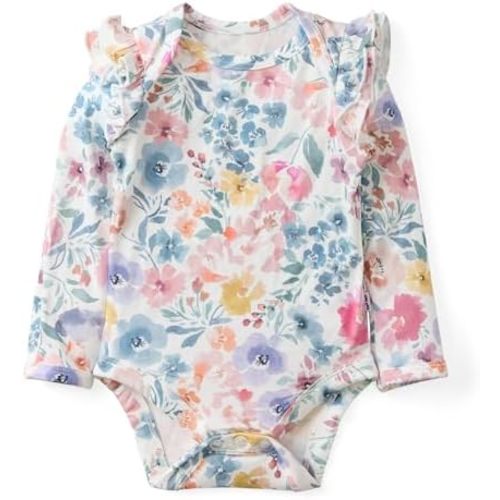 Little Sleepies Newborn Flutter Bodysuit, Viscose from Bamboo Long Sleeve Bodysuit for Baby Girl, Newborn Outfit Baby Clothes