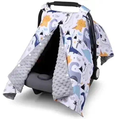 Baby Car Seat Cover, Carseat Covers Baby Boy, Minky Infant Car Seat Cover Winter, Peekaboo Opening Car Seat Canopy, Multi-use Baby Carrier, Stroller, Nursing Cover, Minky Blanket, Dinosaur
