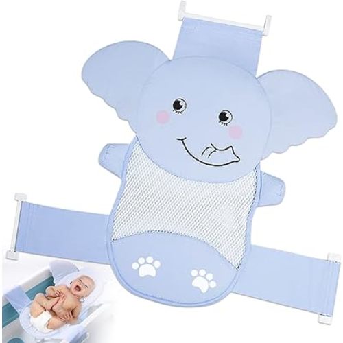 AIR&TREE Baby Bath Seat Support Net, Quick Drying, Adjustable, Comfortable, Non-Slip, Infant Bathtub Sling Shower Mesh for a Tub, with Safety Support Corners (Blue)