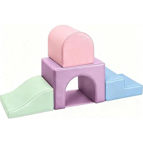 Sumbababy Soft Climbing Blocks Set for Toddlers: 4 PCS Foam Play Structures with Tunnel - Indoor Playground for Kids with Slide and Stairs - Safe Play Gym for Boys and Girls