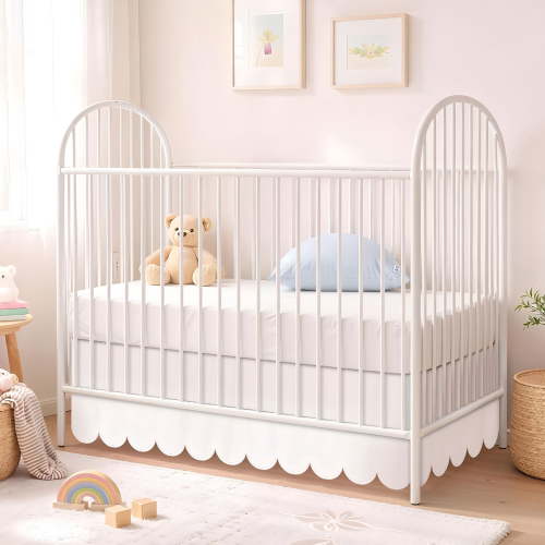 AUQ 2026 New Scalloped Edge Crib Skirt 28"X 52" with 14" Drop Pleated Dust Ruffle with Split Corners for Baby Boys Girls,Soft 4-Sided Crib Bed Skirt Nursery Standard Toddler Bedding