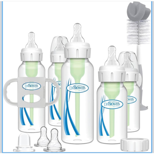Dr. Brown's Natural Flow Anti-Colic Options + Narrow Bottle to Sippy Gift Set with Soft Silicone Sippy Spout, Removable Silicone Handles, Travel Cap and Bottle Brush