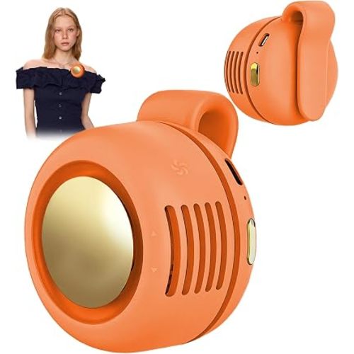 Portable Clip-On Fan, Mini USB Rechargeable 360° Rotatable Fan, Personal Fan 3-Speed Silent Mini Bladeless Fans (Orange)