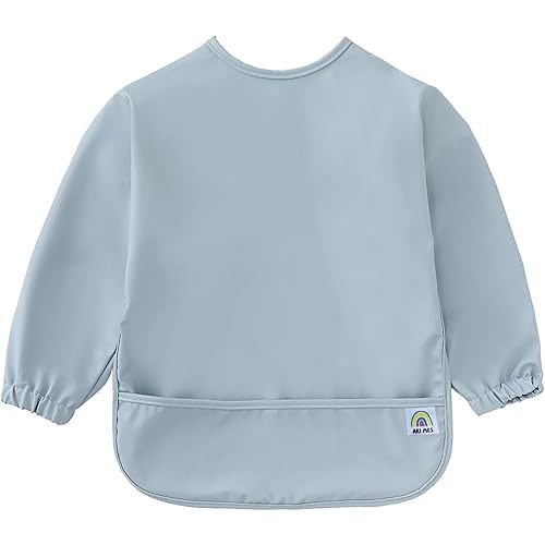 ARI MES Long Sleeves Waterproof Baby Bibs for Eating - Blue, Small - Wearable, Coverall for Toddler, Long Sleeve Bib, Smock for Toddler, Apron for Feeding - Applicable for 6-72 Months