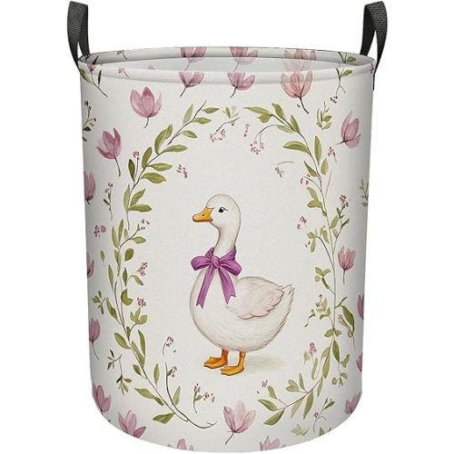 Little Flower Goose Large Laundry Basket With Handles Foldable Clothes Bag,Stuff Bin Storage Organizer For Bathroom Bathroom Closet Clothing Toy Organization,M