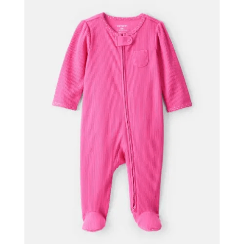 Newborn Baby Girl Cotton Long-Sleeve Snug Fit Sleep & Play Pajamas - Pink | Carter's