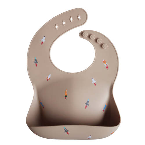 Mushie Silicone Baby Bib (Rocketships)