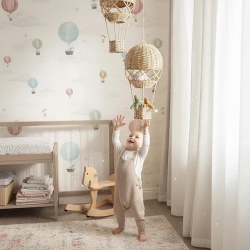 Nordic Style Handwoven Rattan Hot Air Balloon – Nursery, Children’s Room Decor, Photography Prop