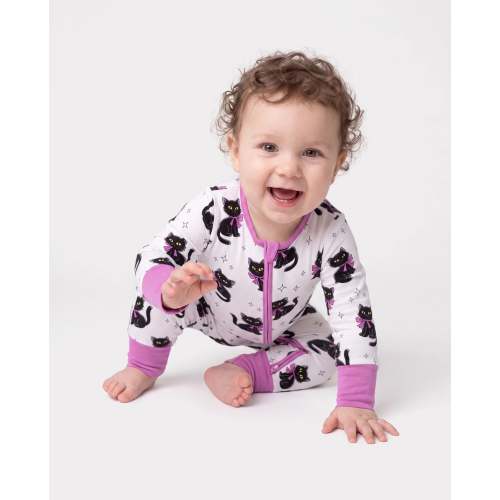 Bamboo Baby Boy/Girl Cartoon Printed 2-Way Zip Onesies Anti Slip Long-sleeve Footie Pink purple