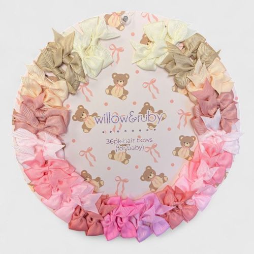 Willow & Ruby Baby Hair Bows 36-Pack Ribbon Hair Clips for Newborns & Infants (0-12 Months)- Assorted Colors, Non-Slip Alligator Clips, Pastel Bear