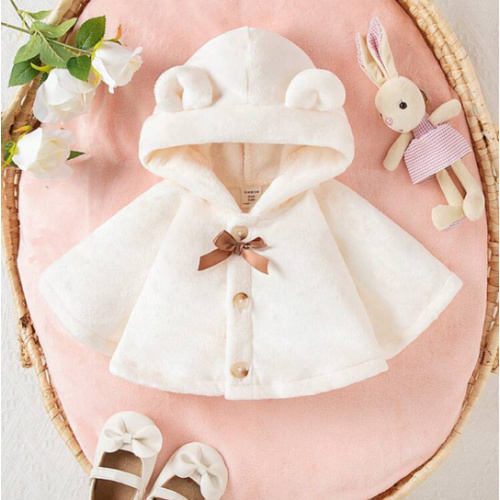 SHEIN 2-24M Baby Girls Furry Hooded Cape, Thick & Cozy For Autumn Winter