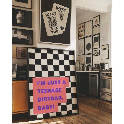 Music Inspired 'I'm Just a Teenage Dirtbag Baby' Digital Art Print Trendy Checkered Poster Aesthetic Wall Decor Digital Download 1 Print