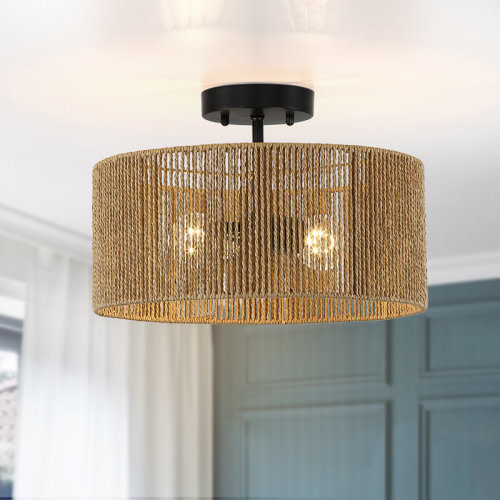 True Fine 2 - Light 14-in Woven Rope Drum Semi Flush Mount Ceiling Light & Reviews | Wayfair