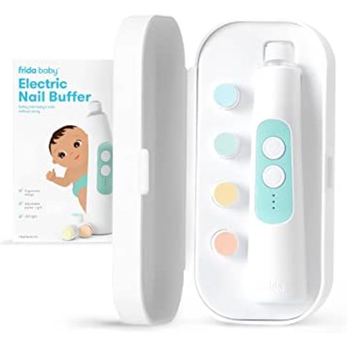 Frida Baby Electric Nail Buffer | Safe + Easy Baby Nail File, Baby Nail Clippers + Nail Trimmer Kit for Newborn, Toddler, or Children's Fingernails/Toenails, 4 Buffer Pads, LED Light, Storage Case