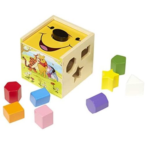 Melissa & Doug Disney Baby Winnie the Pooh Wooden Shape Sorting Cube - Educational Toy With 9 Shapes