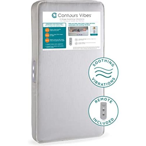 Contours Vibes Soothing Vibrations Breathable 2 Stage Waterproof Baby Crib Mattress plus Toddler Bed Fit, Vibrating Soother, GREENGUARD Gold Certified, Safety & Quality Tested, Made in USA, 52"X28"