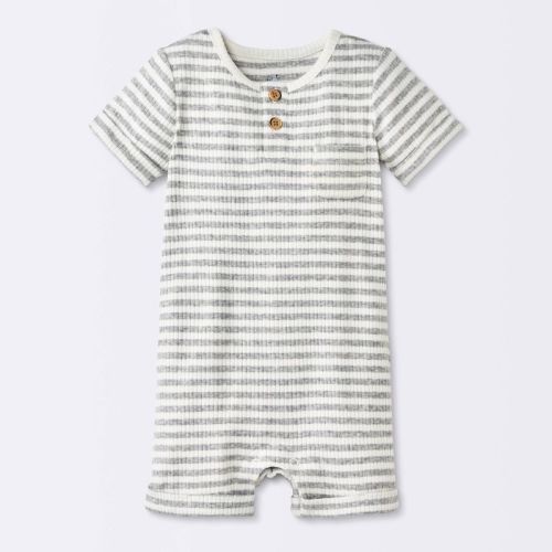 Baby Boys' Striped Henley Short Sleeve Romper - Cloud Island™ Heather Gray 6-9M