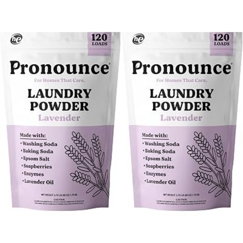 Pronounce Laundry Detergent Powder Alternative | Cleaner Ingredients. No Harsh Preservatives. Stain + Smell Fighting. With Essential Oils. HE Safe (Lavender, 120 Loads). (Pack of 2)