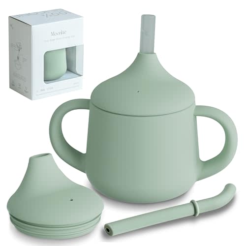 Moonkie Silicone Baby Sippy Cups | 3 Stages Training Cup Straw Cup for Infants Toddlers and Kid | 4 oz 1Pack