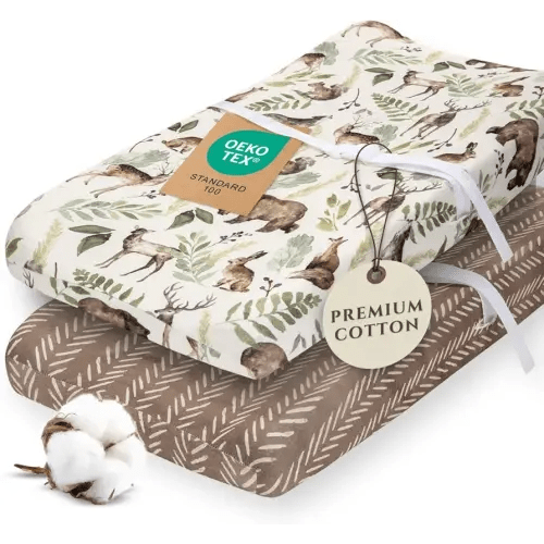 Pobibaby - 2 Pack Premium Changing Pad Cover - Ultra-Soft Cotton Blend, Stylish Woodland Pattern, Safe and Snug for Baby (Wildlife)