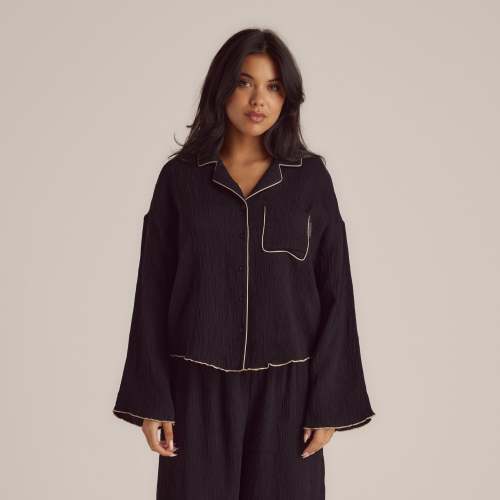 Crinkle Pajama Shirt - Black