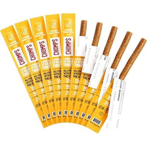 Chomps Original Turkey Jerky Meat Snack Sticks 10-Pack - Keto, Paleo, Low Carb, Whole30 Approved, 12g Lean Meat Protein, Gluten Free, Antibiotic Free, Zero Sugar Food