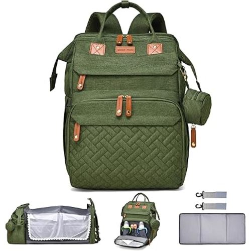 Baby Diaper Bags with Changing Station Multifunctional Waterproof Diaper Bag Backpack Travel Baby Bag with Changing Pad, Pacifier Case,Baby Essentials(Army Green)