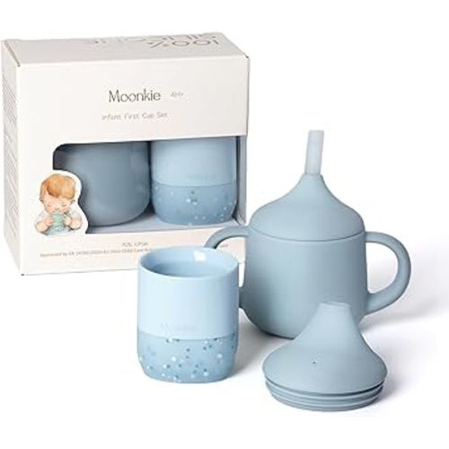 Moonkie Baby Training Cup & Sippy Cup Set | 4 Months+ | Baby-Led Weaning Essential | Gift for Infants (Ether Cup Set, 2 Pack)