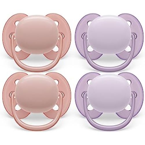 Philips Avent Ultra Soft Pacifier - 4 x Soft and Flexible Baby Pacifiers for Babies Aged 0-6 Months, BPA Free with Sterilizer Carry Case, SCF091/25