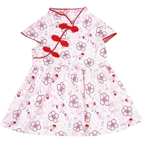 SUNMUY Kids Baby Girl Chinese Cheongsam Dress Qipao Classical Dress Outfit Set Cloths (Red, 1-2Years)