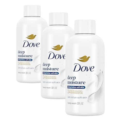 Dove Body Wash Deep Moisture for 24hr Lotion-Soft Skin Moisturizing Skin Cleanser with No Sulfates No Parabens 3 oz (Pack of 3)