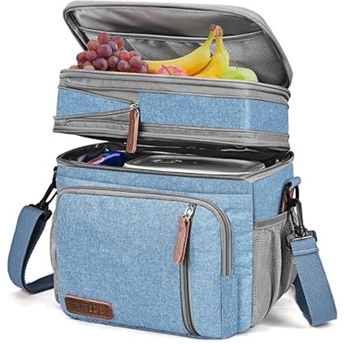MIYCOO Lunch Bag & Lunch Box for Women Men Double Deck - Leakproof Insulated Soft Large Adult Lunch Cooler Bag for Work, Beach, Picnic, Camping, Travel (Blue,15L)