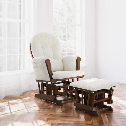 Storkcraft Hoop Glider and Ottoman - Hazelnut and Ivory Boucle