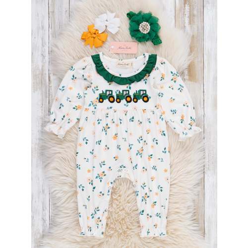 Country Ride Tractor Embroidered Romper