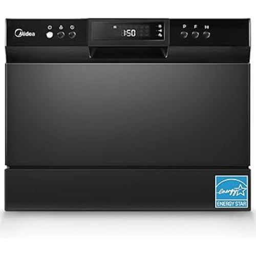 Midea MDC22P1ABB Table-top Countertop, Energy Star Portable Dishwasher, 6 Place Settings & 8 Washing Programs, Speed, Baby-Care, ECO& Glass, Dish Washer for Dorm, RV& Apartment, Black