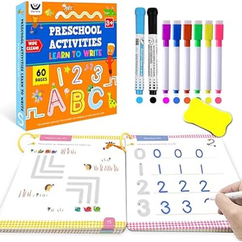 ElitePanda Preschool Learning Activities 60 Dry Erase Pages, Toddler Letter Tracing Books Ages 2 3 4 5, Autism Educational Fine Motor Skill Pre-K Workbook Learning Toy to Write for Kids 3 Year Old