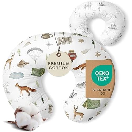 Pobibaby 1-Pack Premium Nursing Pillow Cover - Ultra Soft & Stretchy 96% Cotton, Breastfeeding Pillow Cover for Baby Boys and Girls (Explore)